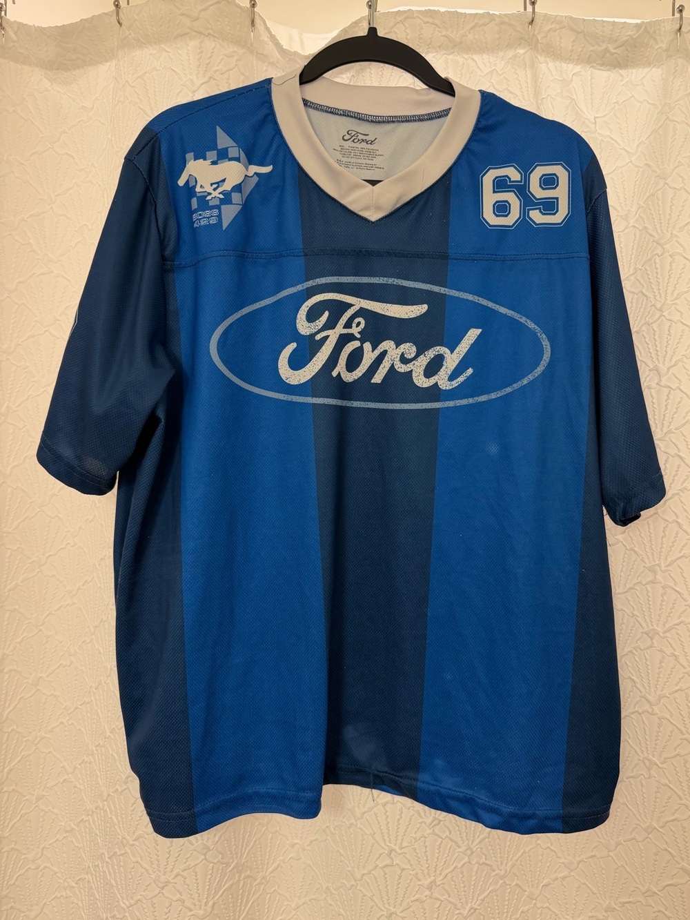 Ford Men’s Blue and White Athletic Jersey Shirt with 69 Graphic